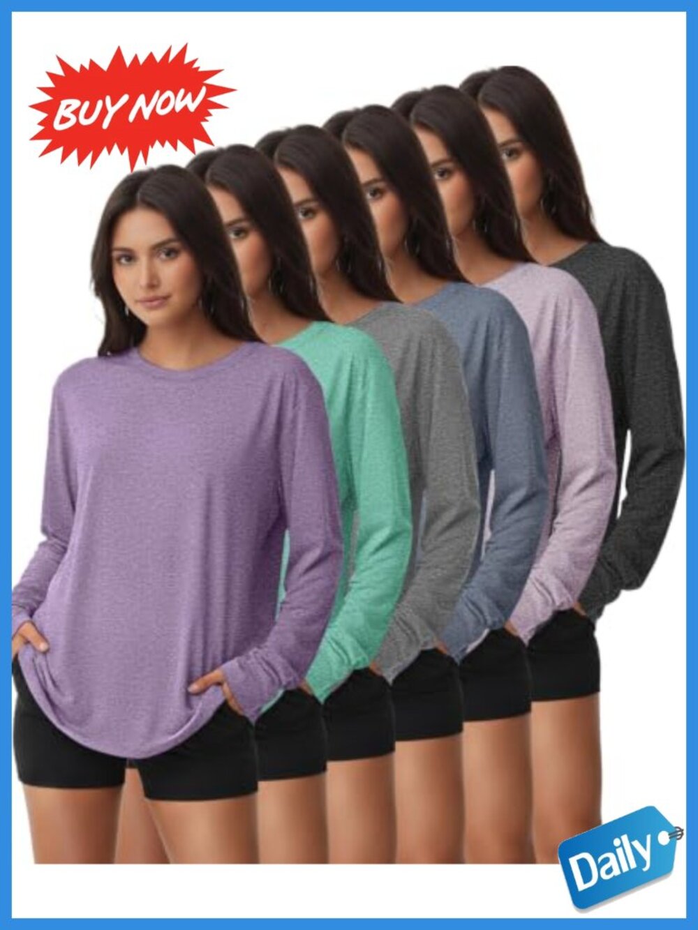 Women's Workout Tops Dry Fit UPF 50+ Athletic Tees 6 Pack